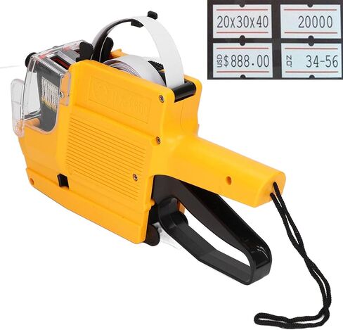 Garosa MX6600 مسدس علامة السعر 2 خطين 10 أرقام آلة وضع العلامات ذات خط مزدوج لسعر الملصق أداة ربط الورق لمتجر بيع البقالة بالتجزئة مع بكرة الحبر (أصفر) in Kuwait