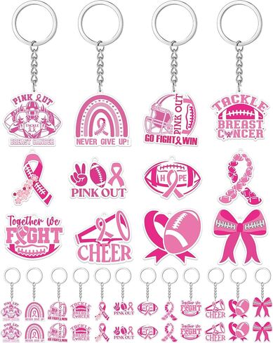 Kigeli 120 Pcs Breast Cancer Awareness Football Keychain Pink Ribbon Keychains Mixed Breast Cancer Gifts Key Ring for Women Nurse Charity Survivor Party Supplies Accessories in Saudi Arabia