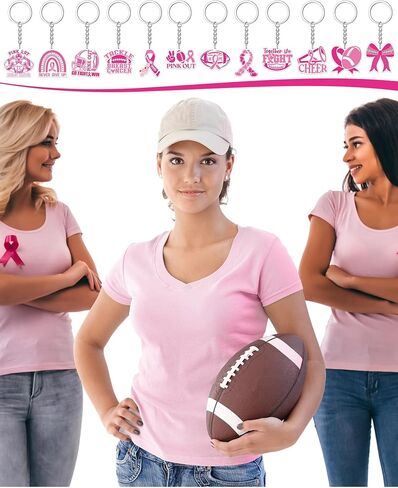 Kigeli 120 Pcs Breast Cancer Awareness Football Keychain Pink Ribbon Keychains Mixed Breast Cancer Gifts Key Ring for Women Nurse Charity Survivor Party Supplies Accessories in Saudi Arabia