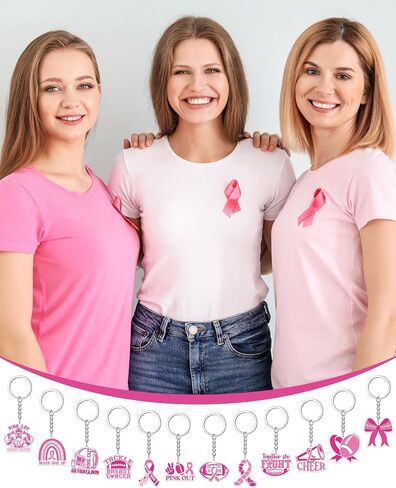 Kigeli 120 Pcs Breast Cancer Awareness Football Keychain Pink Ribbon Keychains Mixed Breast Cancer Gifts Key Ring for Women Nurse Charity Survivor Party Supplies Accessories in Saudi Arabia