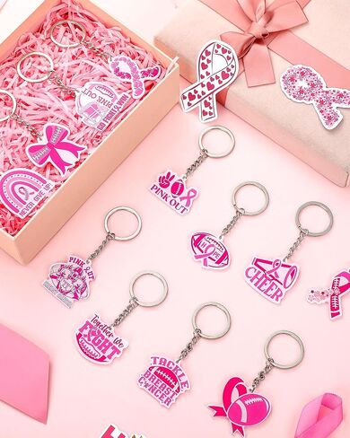 Kigeli 120 Pcs Breast Cancer Awareness Football Keychain Pink Ribbon Keychains Mixed Breast Cancer Gifts Key Ring for Women Nurse Charity Survivor Party Supplies Accessories in Saudi Arabia