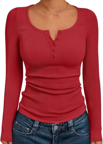 القمصان العصرية ذات الأكمام الطويلة للنساء Henley Henley مضلعة سقوط قمم أنقني الأعمال غير الرسمية في سن المراهقة الفتاة الشتاء اللطيف اللطيف المحملات الأساسية in Kuwait