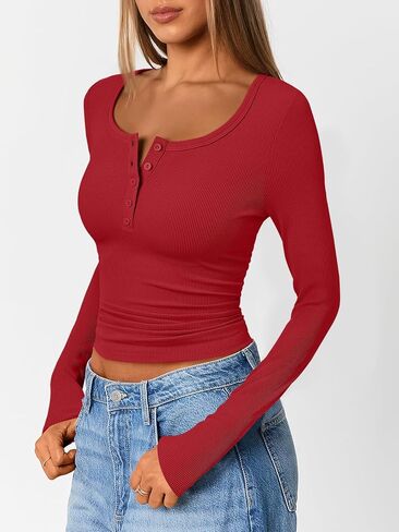 القمصان العصرية ذات الأكمام الطويلة للنساء Henley Henley مضلعة سقوط قمم أنقني الأعمال غير الرسمية في سن المراهقة الفتاة الشتاء اللطيف اللطيف المحملات الأساسية in Kuwait