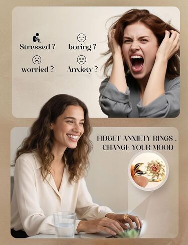 FIBO STEEL 9 Pcs Fidget Anxiety Rings for Women Men Spinner Rings for Anxiety Relieving Stress Open CZ Flower Moon Star Anti Rotatable Rings Adjustable in Kuwait