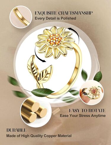 FIBO STEEL 9 Pcs Fidget Anxiety Rings for Women Men Spinner Rings for Anxiety Relieving Stress Open CZ Flower Moon Star Anti Rotatable Rings Adjustable in Kuwait