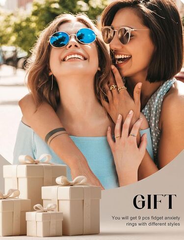 FIBO STEEL 9 Pcs Fidget Anxiety Rings for Women Men Spinner Rings for Anxiety Relieving Stress Open CZ Flower Moon Star Anti Rotatable Rings Adjustable in Kuwait