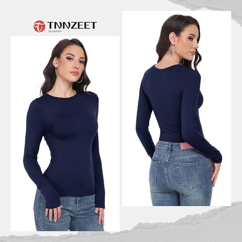 قمصان طويلة الأكمام للنساء-underscrub Crew Neck Slim Fit Tops Basic Tops للمراهقين تمرين الخروج Y2K Fall Fashion 2025 in Kuwait