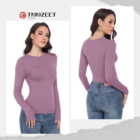 قمصان طويلة الأكمام للنساء-underscrub Crew Neck Slim Fit Tops Basic Tops للمراهقين تمرين الخروج Y2K Fall Fashion 2025 in Kuwait