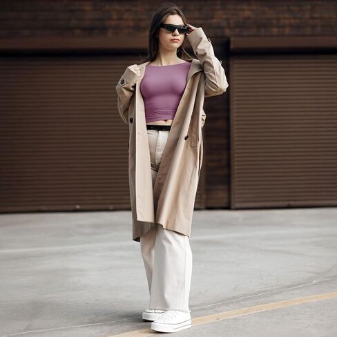 قمصان طويلة الأكمام للنساء-underscrub Crew Neck Slim Fit Tops Basic Tops للمراهقين تمرين الخروج Y2K Fall Fashion 2025 in Kuwait