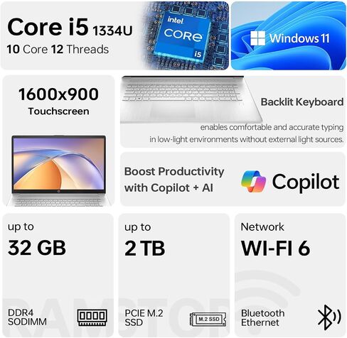 HP أحدث كمبيوتر محمول احترافي للأعمال، شاشة لمس HD+ مقاس 17.3 بوصة، Intel Core i5-1335U، ذاكرة الوصول العشوائي 32 جيجابايت، 1 تيرابايت SSD، كاميرا ويب، HDMI، قارئ FP، لوحة مفاتيح بإضاءة خلفية، Wi-Fi 6، Windows 11 Pro، فضي in Saudi Arabia