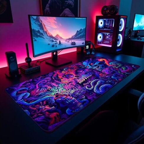 لوحة ماوس Miytal Fantasy Mushroom، لوحة مكتب كبيرة ممتدة من Blacklight Gaming Forest، لوحة مفاتيح كمبيوتر طويلة بالأشعة فوق البنفسجية مع قاعدة مطاطية غير قابلة للانزلاق 3 مم حواف مخيطة للمكتب والمنزل - 31.5 بوصة × 11.9 بوصة in Saudi Arabia