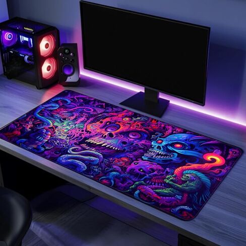 لوحة ماوس Miytal Fantasy Mushroom، لوحة مكتب كبيرة ممتدة من Blacklight Gaming Forest، لوحة مفاتيح كمبيوتر طويلة بالأشعة فوق البنفسجية مع قاعدة مطاطية غير قابلة للانزلاق 3 مم حواف مخيطة للمكتب والمنزل - 31.5 بوصة × 11.9 بوصة in Saudi Arabia