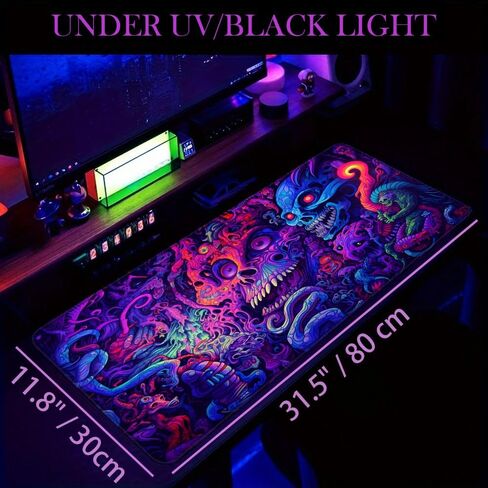 لوحة ماوس Miytal Fantasy Mushroom، لوحة مكتب كبيرة ممتدة من Blacklight Gaming Forest، لوحة مفاتيح كمبيوتر طويلة بالأشعة فوق البنفسجية مع قاعدة مطاطية غير قابلة للانزلاق 3 مم حواف مخيطة للمكتب والمنزل - 31.5 بوصة × 11.9 بوصة in Saudi Arabia