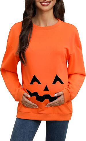 For G and PL Women's Halloween Maternity Long Sleeve Crewneck Sweatshirt Pregnancy Pumkin Skeleton Sweater S-XXL in Kuwait