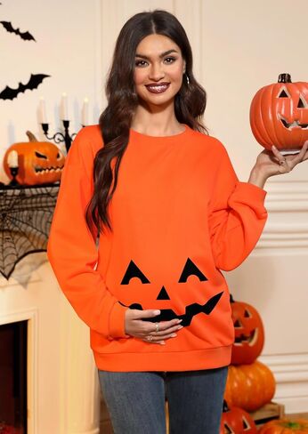 For G and PL Women's Halloween Maternity Long Sleeve Crewneck Sweatshirt Pregnancy Pumkin Skeleton Sweater S-XXL in Kuwait