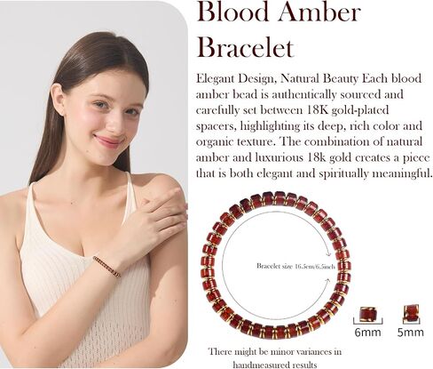 Amber Bracelet for Women Men Natural Blood Red Ambers 18k Gold Plated Jewelry Handmade Stretch Band Bracelets Fashion Design Unisex in Saudi Arabia