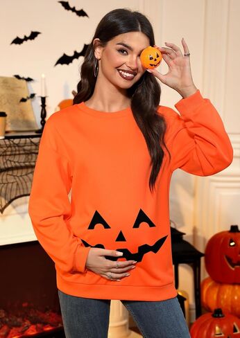 For G and PL Women's Halloween Maternity Long Sleeve Crewneck Sweatshirt Pregnancy Pumkin Skeleton Sweater S-XXL in Kuwait