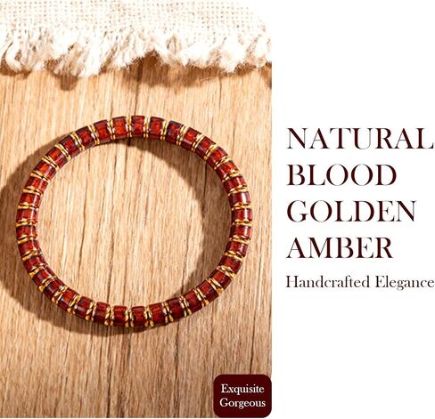 Amber Bracelet for Women Men Natural Blood Red Ambers 18k Gold Plated Jewelry Handmade Stretch Band Bracelets Fashion Design Unisex in Saudi Arabia