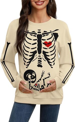 For G and PL Women's Halloween Maternity Long Sleeve Crewneck Sweatshirt Pregnancy Pumkin Skeleton Sweater S-XXL in Kuwait