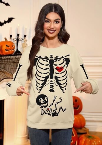 For G and PL Women's Halloween Maternity Long Sleeve Crewneck Sweatshirt Pregnancy Pumkin Skeleton Sweater S-XXL in Kuwait
