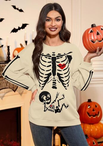 For G and PL Women's Halloween Maternity Long Sleeve Crewneck Sweatshirt Pregnancy Pumkin Skeleton Sweater S-XXL in Kuwait
