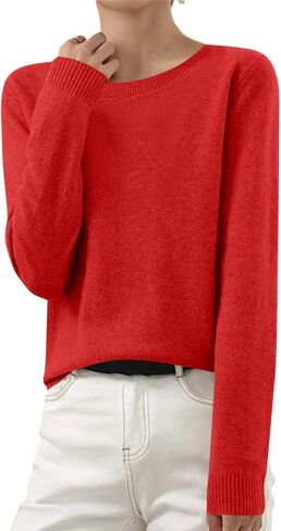 Sweaters for Woman 2025 Trendy Soft Lightweight Crewneck Sweater Casual Pullover Long Sleeve Basic Knitted Tops in Saudi Arabia