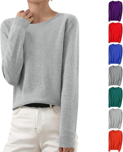 Sweaters for Woman 2025 Trendy Soft Lightweight Crewneck Sweater Casual Pullover Long Sleeve Basic Knitted Tops in Saudi Arabia
