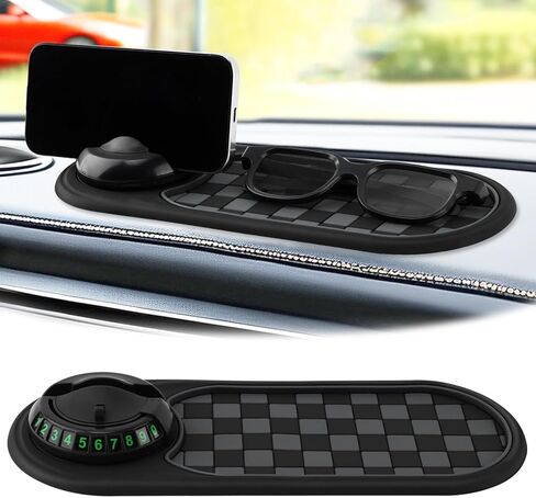 Multifunction Car Anti-Slip Mat, Car Dashboard Mobile Phone Holder, Anti Slip Mat Phone Holder and Temporary Parking Number Pad - Secure Storage for Sunglasses, Keys, Gadgets in Saudi Arabia
