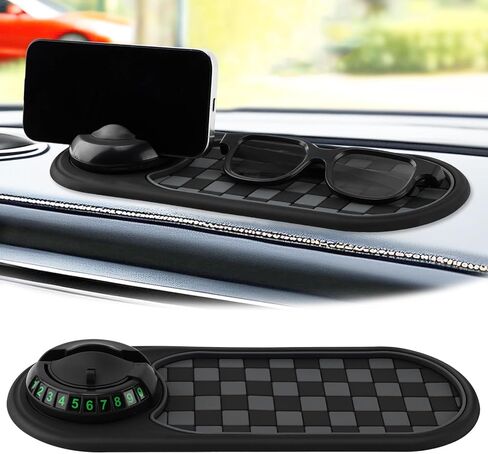 Multifunction Car Anti-Slip Mat, Car Dashboard Mobile Phone Holder, Anti Slip Mat Phone Holder and Temporary Parking Number Pad - Secure Storage for Sunglasses, Keys, Gadgets in Saudi Arabia