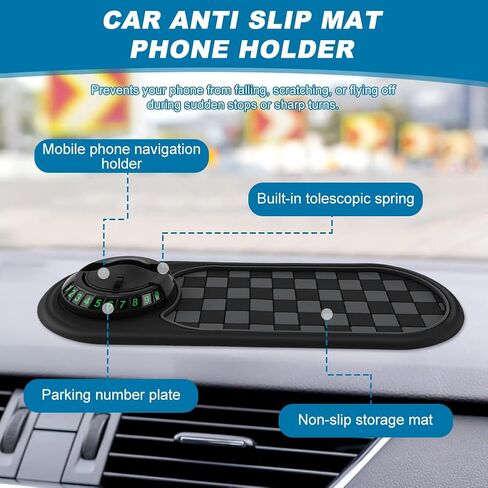 Multifunction Car Anti-Slip Mat, Car Dashboard Mobile Phone Holder, Anti Slip Mat Phone Holder and Temporary Parking Number Pad - Secure Storage for Sunglasses, Keys, Gadgets in Saudi Arabia