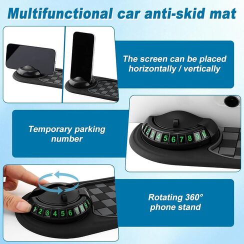 Multifunction Car Anti-Slip Mat, Car Dashboard Mobile Phone Holder, Anti Slip Mat Phone Holder and Temporary Parking Number Pad - Secure Storage for Sunglasses, Keys, Gadgets in Saudi Arabia