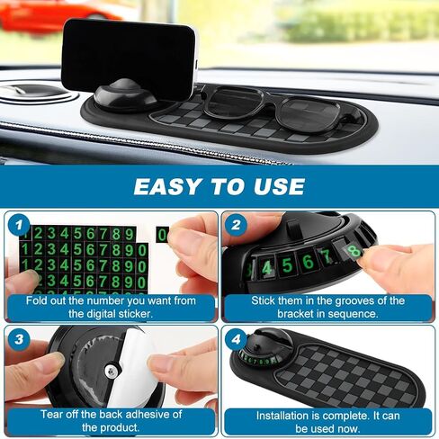 Multifunction Car Anti-Slip Mat, Car Dashboard Mobile Phone Holder, Anti Slip Mat Phone Holder and Temporary Parking Number Pad - Secure Storage for Sunglasses, Keys, Gadgets in Saudi Arabia