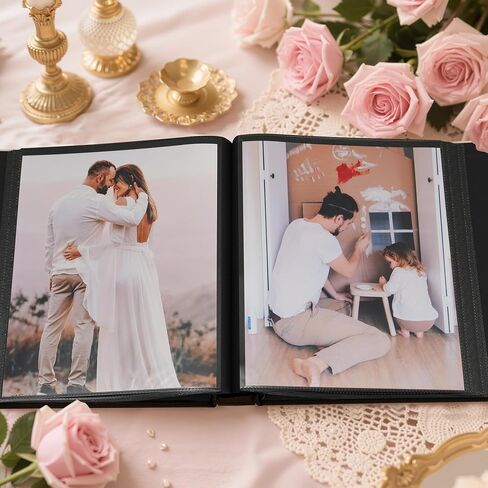 Photo Album 8x10 100 Photos, 100 Pockets Picture Album, Linen Fabric Cover Picture Book for Photos, 8x10 Photo Album Book for Wedding Travel Family Memories(Pink) in Saudi Arabia