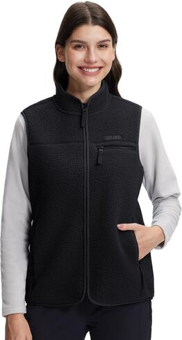 Pioneer Camp Women's Sherpa Fleece Vest, Warm Fuzzy Fleece Vest Sleeveless Casual Outerwear Jacket with 3 Zip up Pockets in Saudi Arabia