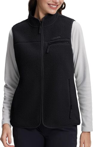 Pioneer Camp Women's Sherpa Fleece Vest, Warm Fuzzy Fleece Vest Sleeveless Casual Outerwear Jacket with 3 Zip up Pockets in Saudi Arabia