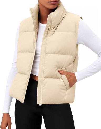 Zeagoo Women Puffer Vest Sleeveless Cropped Outerwear Warm Winter Lightweight Coat Stand Up Collar Down Jackets With Pockets in Saudi Arabia