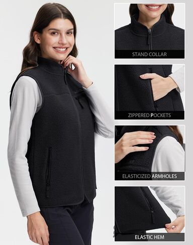 Pioneer Camp Women's Sherpa Fleece Vest, Warm Fuzzy Fleece Vest Sleeveless Casual Outerwear Jacket with 3 Zip up Pockets in Saudi Arabia