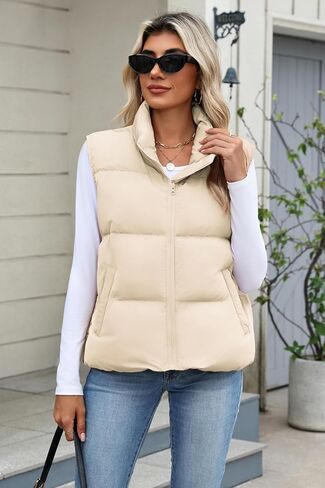Zeagoo Women Puffer Vest Sleeveless Cropped Outerwear Warm Winter Lightweight Coat Stand Up Collar Down Jackets With Pockets in Saudi Arabia