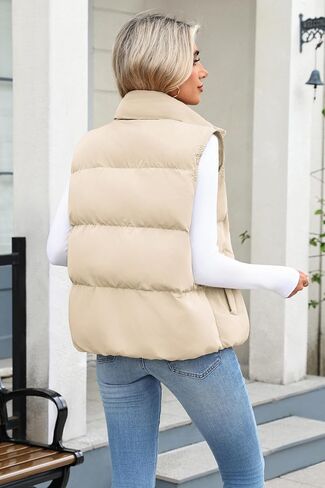 Zeagoo Women Puffer Vest Sleeveless Cropped Outerwear Warm Winter Lightweight Coat Stand Up Collar Down Jackets With Pockets in Saudi Arabia
