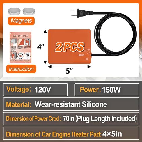 Silicone Pad Heater - 2 * 5in Car Engine Oil Pan Heater with 194°F Thermal Protector & 68" Power Cord, Self-adhesive Warmer for Automotive (120V 50W) 2pcs in Saudi Arabia