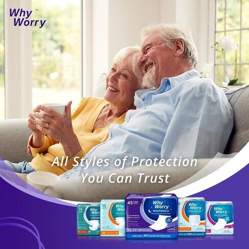 WhyWorry NightShield Incontinence Bed Pads for Adults with Non Slip Grip, 23" x 36" Extra Large Chucks Pads for Women and Men, Waterproof Disposable Underpads, Odor Control, Slip Resistant, 45 Count in Saudi Arabia