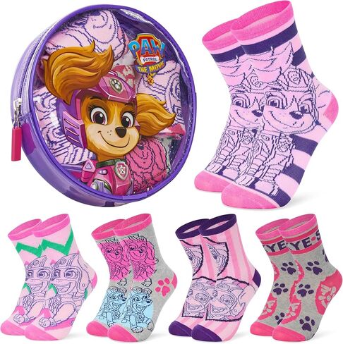Paw Patrol Girls Calf Socks, Soft Breathable Kids Socks Pack of 5 - Girls Gifts (Purple/Pink, 7/8.5 US) in Saudi Arabia