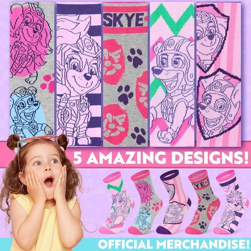 Paw Patrol Girls Calf Socks, Soft Breathable Kids Socks Pack of 5 - Girls Gifts (Purple/Pink, 7/8.5 US) in Saudi Arabia