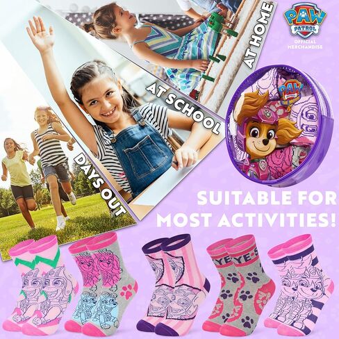 Paw Patrol Girls Calf Socks, Soft Breathable Kids Socks Pack of 5 - Girls Gifts (Purple/Pink, 7/8.5 US) in Saudi Arabia