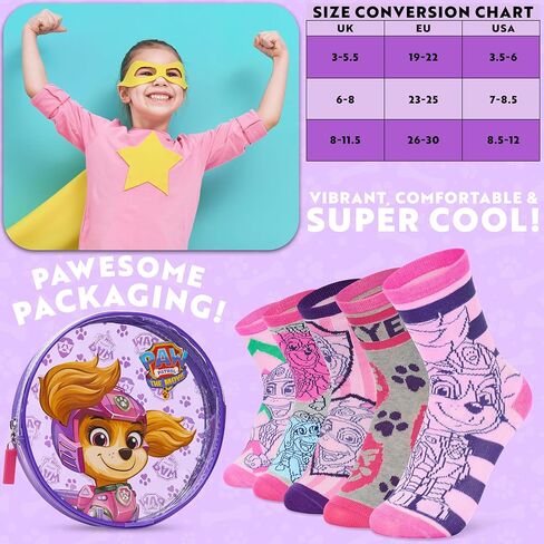 Paw Patrol Girls Calf Socks, Soft Breathable Kids Socks Pack of 5 - Girls Gifts (Purple/Pink, 7/8.5 US) in Saudi Arabia