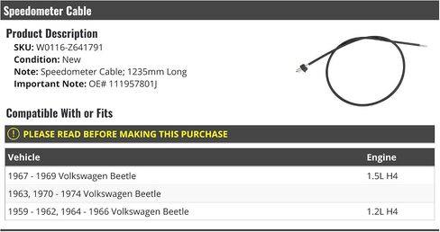 Speedometer Cable - 1235mm Long - Compatible with 1959-1974 Volkswagen Beetle in Saudi Arabia