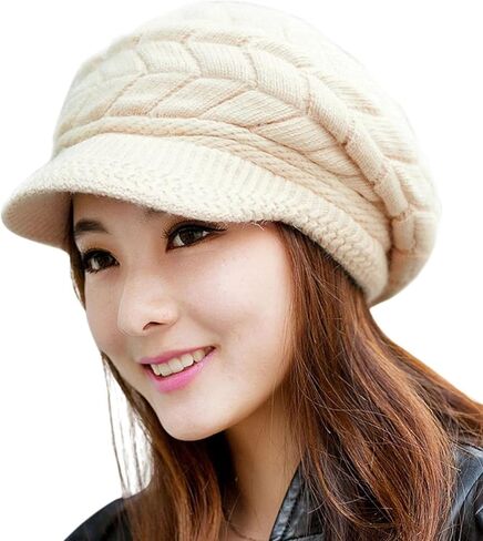 Loritta Womens Winter Beanie Hats Thick Warm Knitted Chunky Soft Slouchy Cap with Visor Brim in Saudi Arabia