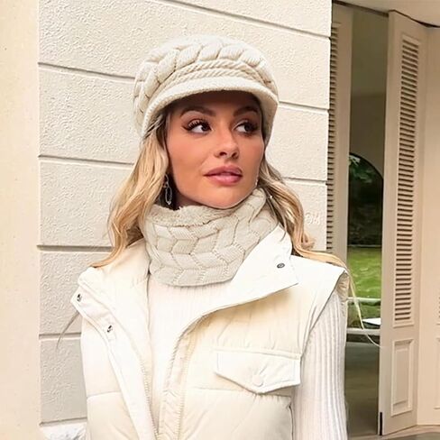Loritta Womens Winter Beanie Hats Thick Warm Knitted Chunky Soft Slouchy Cap with Visor Brim in Saudi Arabia