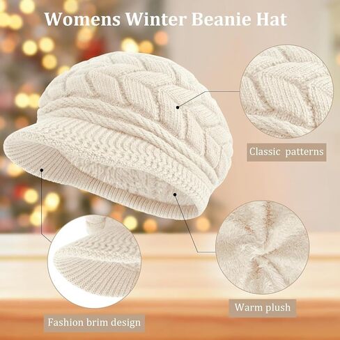 Loritta Womens Winter Beanie Hats Thick Warm Knitted Chunky Soft Slouchy Cap with Visor Brim in Saudi Arabia