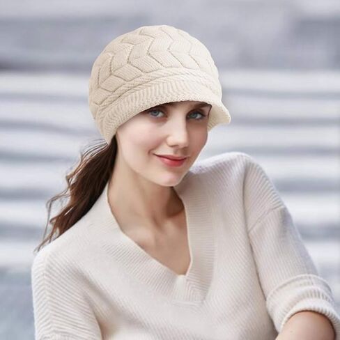 Loritta Womens Winter Beanie Hats Thick Warm Knitted Chunky Soft Slouchy Cap with Visor Brim in Saudi Arabia